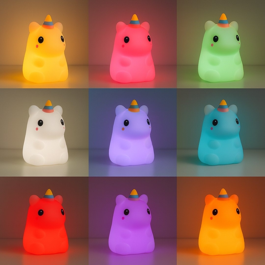 LED RGBW dimbar, uppladdningsbar, beröringsstyrd nattlampa för barn UNICORN LED/1W/5V 1200 mAh