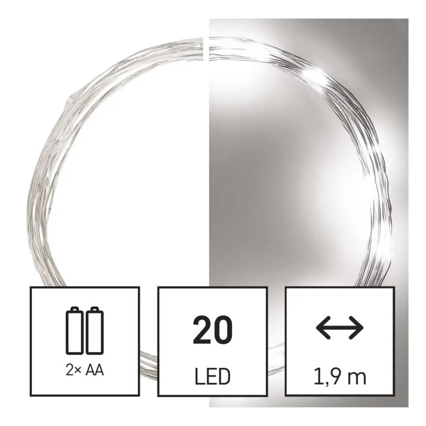 LED  slinga 20xLED/2xAA 2,4m kallvit
