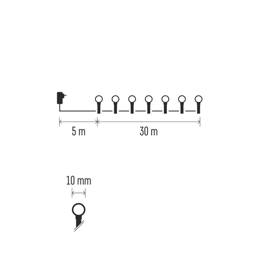LED-slinga 300 LED / 8 funktioner, 35 m, IP44, varmvit