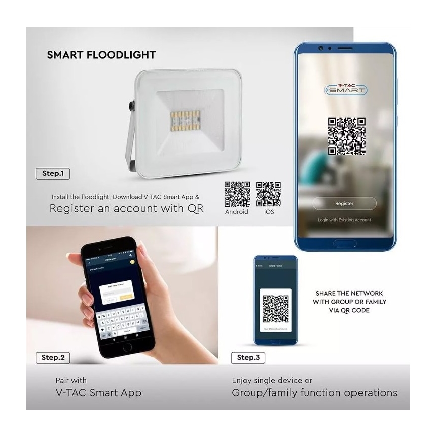 LED Smart Dimbar RGB strålkastare LED/20W/230V IP65 vit