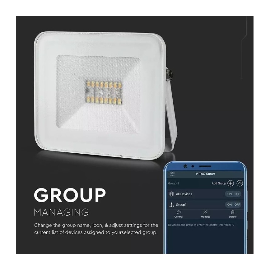 LED Smart Dimbar RGB strålkastare LED/20W/230V IP65 vit