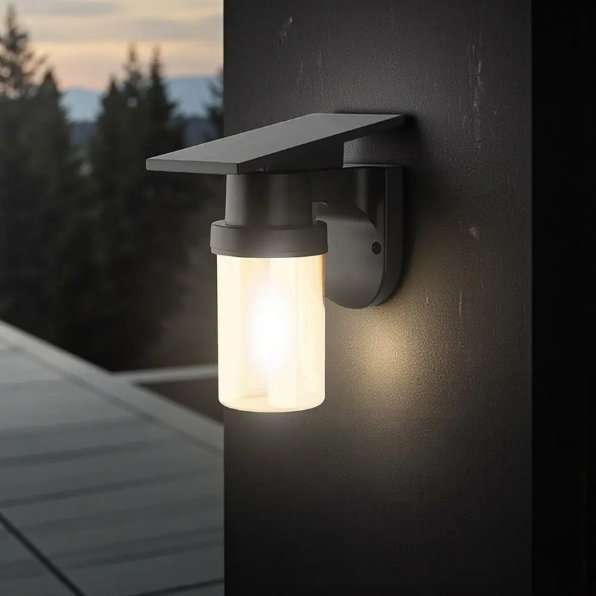 LED solcellsvägglampa LED/3,7V 2700/3200/5000K IP54 1800 mAh svart/rökbeige + fjärrkontroll
