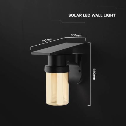 LED solcellsvägglampa LED/3,7V 2700/3200/5000K IP54 1800 mAh svart/rökbeige + fjärrkontroll