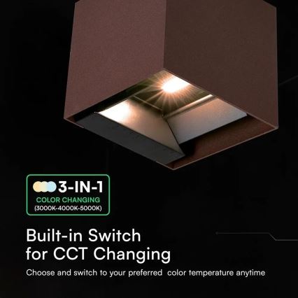 LED solcellsvägglampa med sensor LED/9W/3,7V 3000/4000/5000K IP65 2600 mAh brun