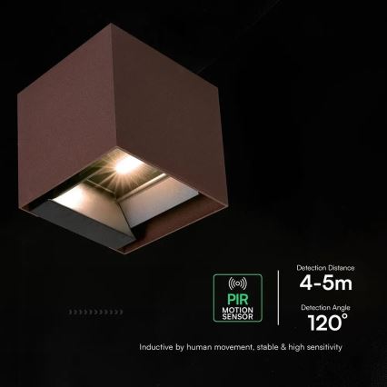LED solcellsvägglampa med sensor LED/9W/3,7V 3000/4000/5000K IP65 2600 mAh brun