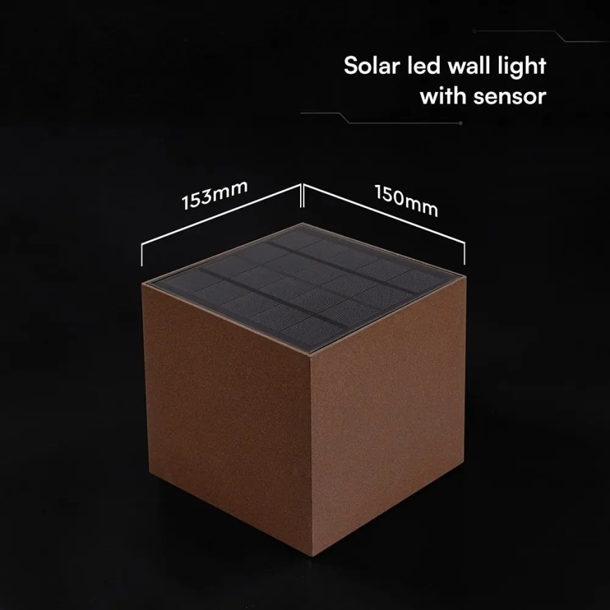 LED solcellsvägglampa med sensor LED/9W/3,7V 3000/4000/5000K IP65 2600 mAh brun