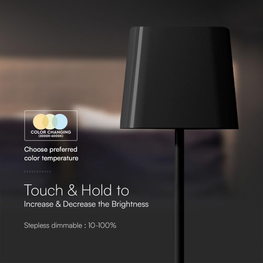 LED Solcellsladdningsbar dimbar magnetisk touchbordslampa LED/5W/5V 3000-6000K 3600 mAh IP65 svart