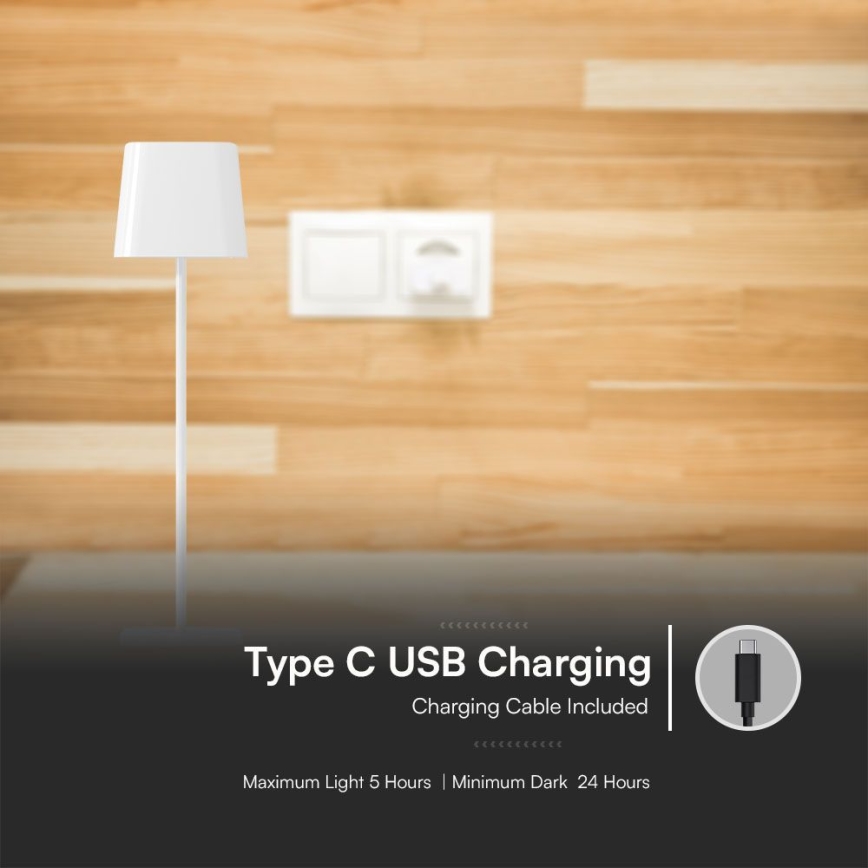 LED Solcellsdriven dimbar magnetisk touch-laddningsbar bordslampa LED/5W/5V 3000-6000K 3600 mAh IP65 vit