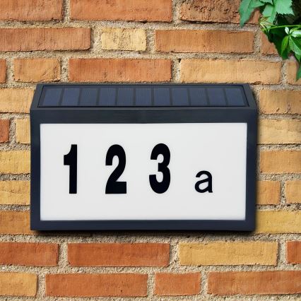 LED Solärt husnummer NUMERO LED/3,7V 6000K 1200 mAh IP44 svart