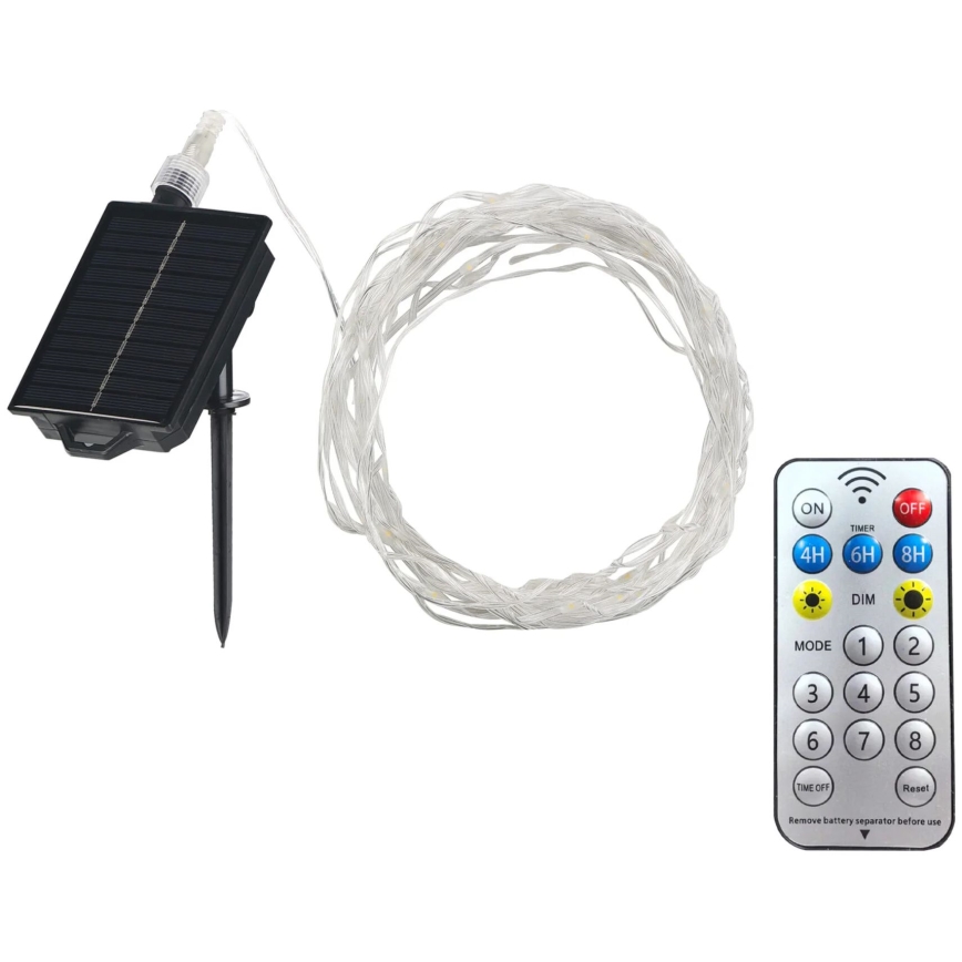 LED Solcell dekorativ slinga LED/3,7V 1800 mAh 10 m IP44 + fjärrkontroll