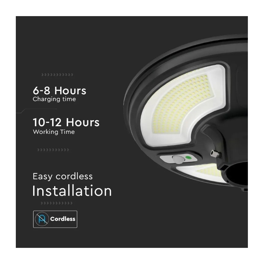 LED Solcell gatulampa med sensor LED/ 10W / 3,2V 6500K IP65 + fjärrkontroll