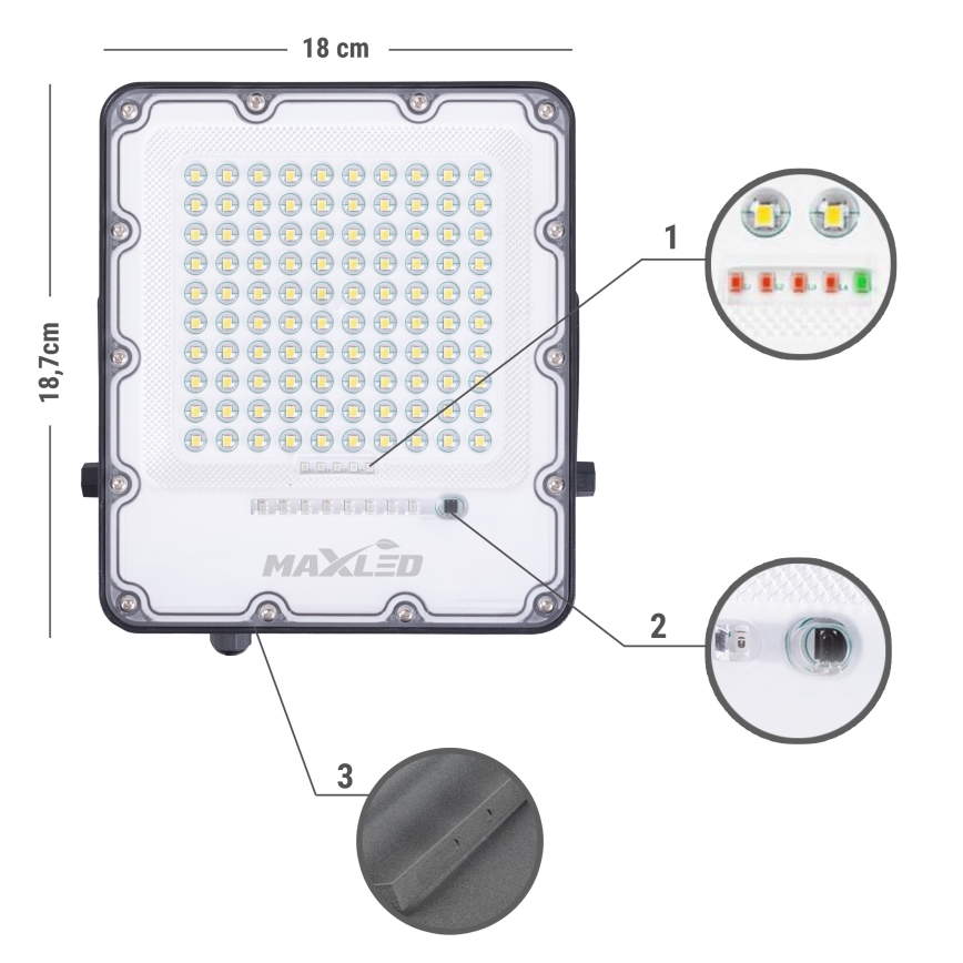 LED Utomhus ljusreglerad solcell strålkastare LED/50W/3,2V 4500K IP65 svart + fjärrkontroll
