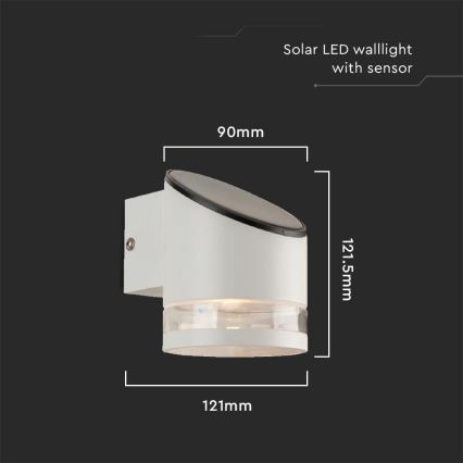 LED solcell väggbelysning med sensor LED/1W/3,7V IP54 3000K 1200 mAh vit