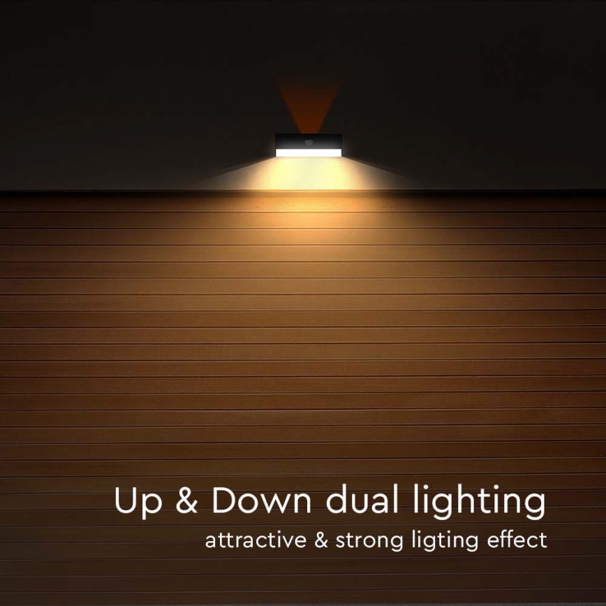 LED solcell väggbelysning med sensor LED/3W/3,7V 3000K/4000K IP65 1200 mAh svart