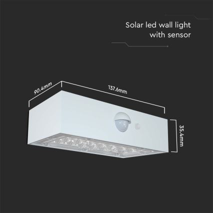 LED solcell väggbelysning med sensor LED/3W/3,7V 3000K/4000K IP65 vit