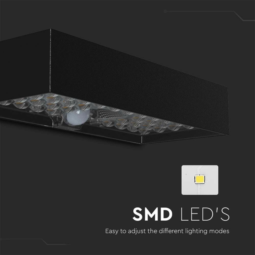 LED solcell väggbelysning med sensor LED/6W/3,7V IP65 4000K 3000 mAh svart