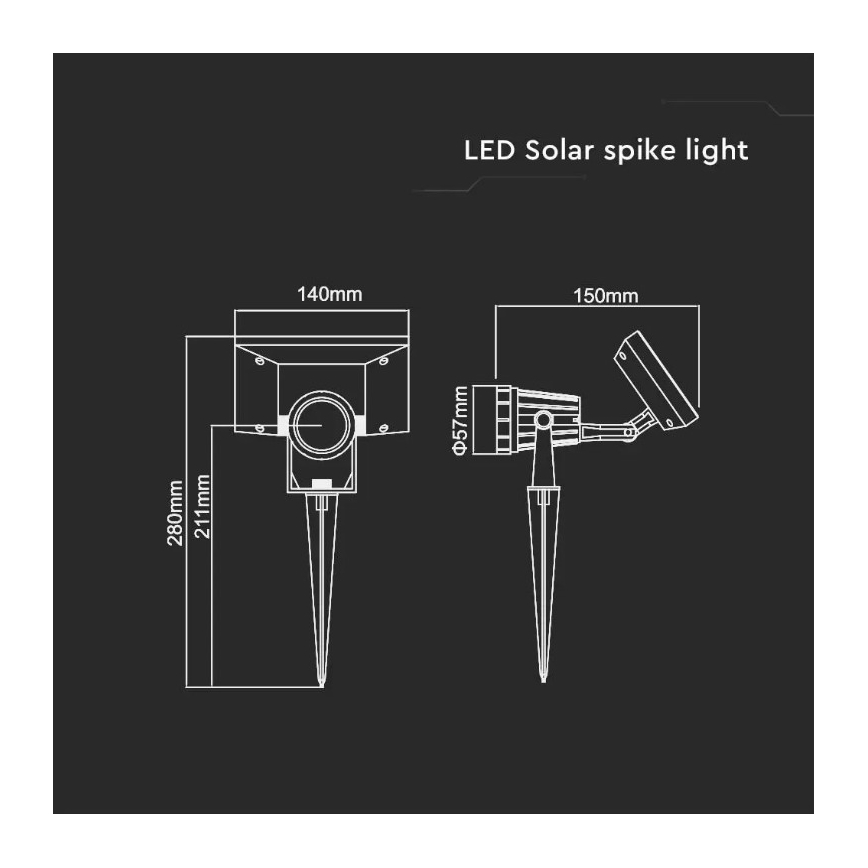LED Solcellsbelysning SPIKE LED/2W/5,5V IP65 3000K 1200 mAh