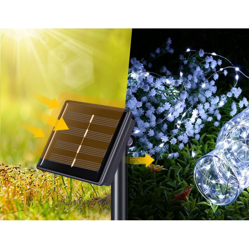 LED solcellsdriven dekorationsslinga 200×LED/1,2 V 800 mAh 12 m IP44 svart