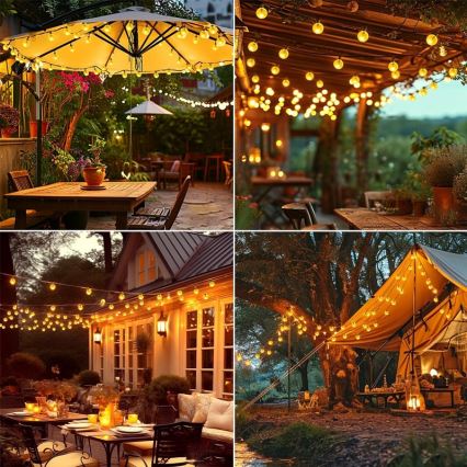 LED solcellsdriven dekorationsslinga 50 LED/8 funktioner 500 mAh 9,5 m IP67 varmvit