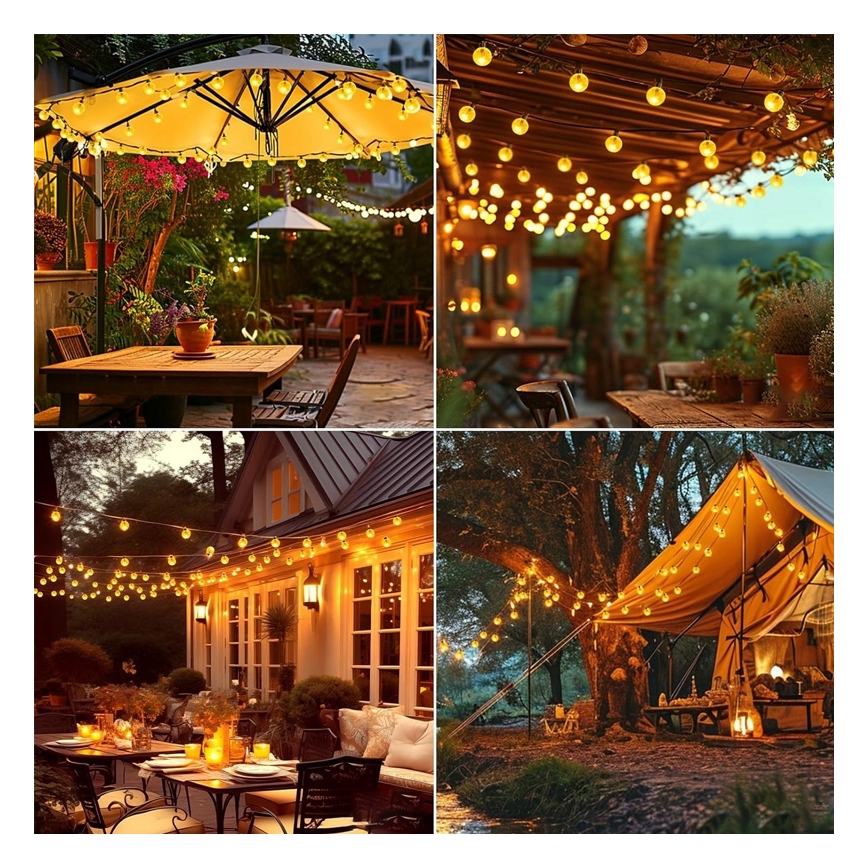 LED solcellsdriven dekorationsslinga 50 LED/8 funktioner 500 mAh 9,5 m IP67 varmvit