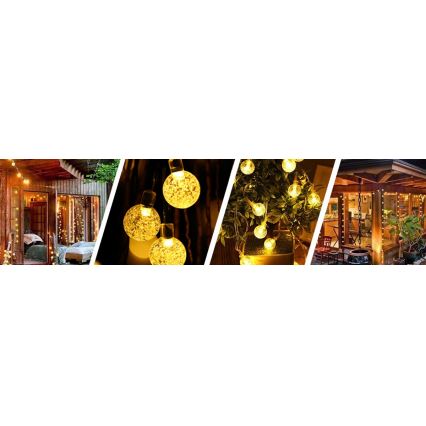 LED solcellsdriven dekorationsslinga 50 LED/8 funktioner 500 mAh 9,5 m IP67 varmvit