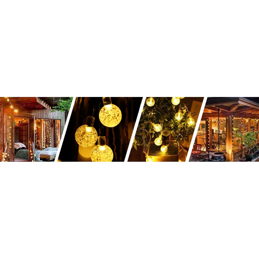 LED solcellsdriven dekorationsslinga 50 LED/8 funktioner 500 mAh 9,5 m IP67 varmvit