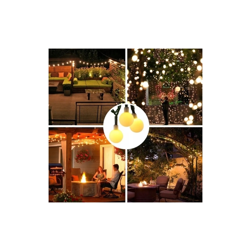 LED solcellsdriven dekorationsslinga 50 LED/8 funktioner 500 mAh 9,5 m IP67 varmvit