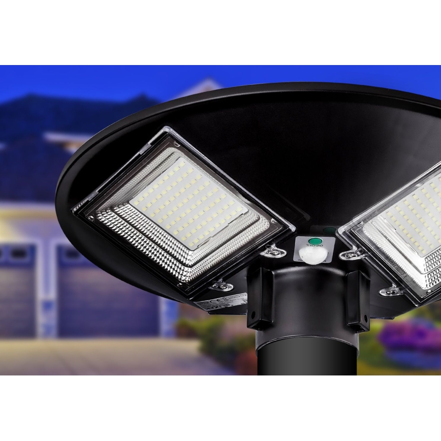 Dimbar LED-solcellsgatlampa med sensor LED/15W/6V 11000 mAh 6500K IP65 svart + fjärrkontroll