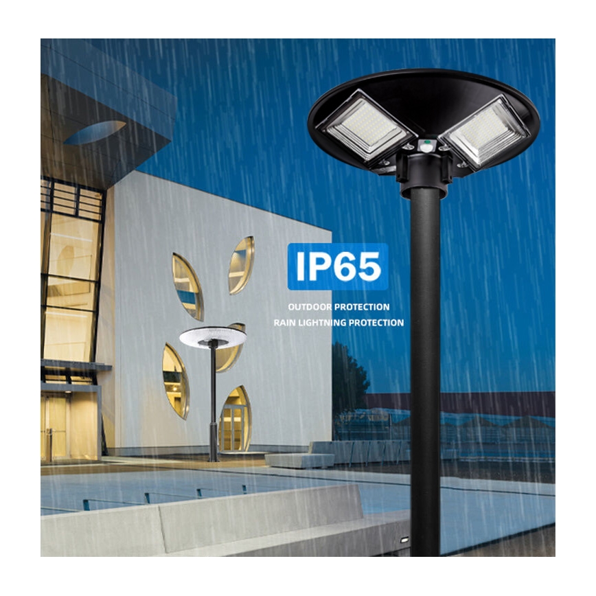 Dimbar LED-solcellsgatlampa med sensor LED/15W/6V 11000 mAh 6500K IP65 svart + fjärrkontroll