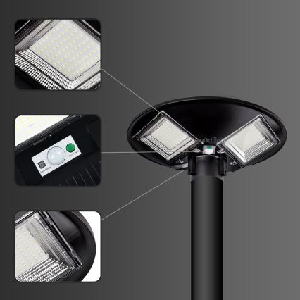 Dimbar LED-solcellsgatlampa med sensor LED/15W/6V 11000 mAh 6500K IP65 svart + fjärrkontroll