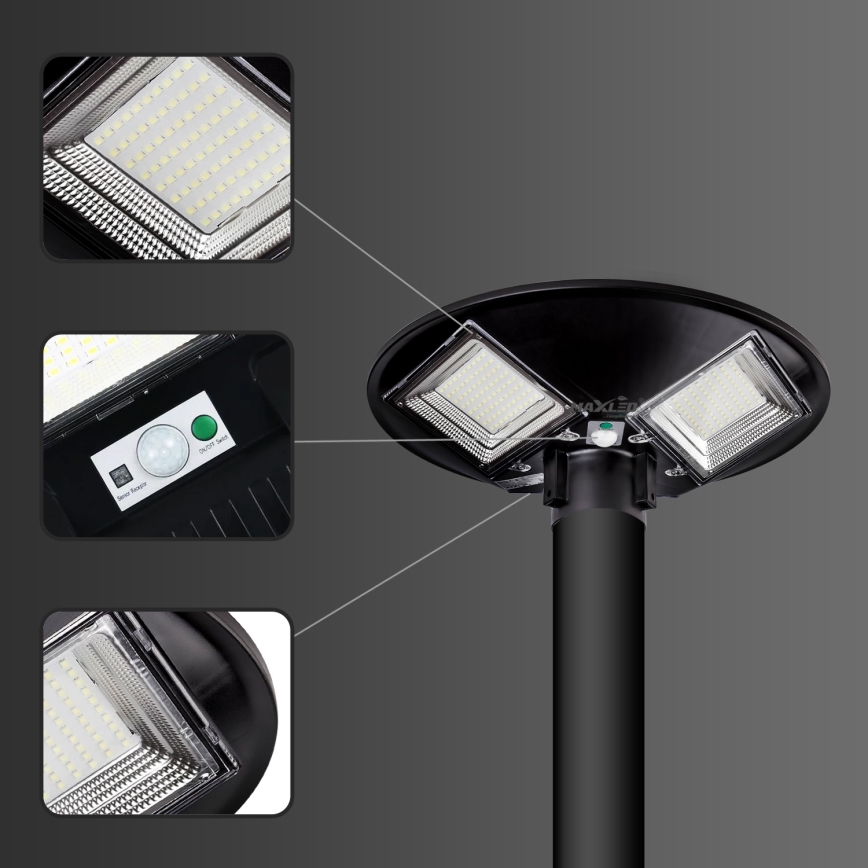 Dimbar LED-solcellsgatlampa med sensor LED/15W/6V 11000 mAh 6500K IP65 svart + fjärrkontroll