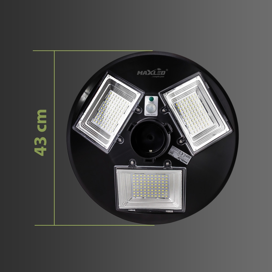 Dimbar LED-solcellsgatlampa med sensor LED/15W/6V 11000 mAh 6500K IP65 svart + fjärrkontroll