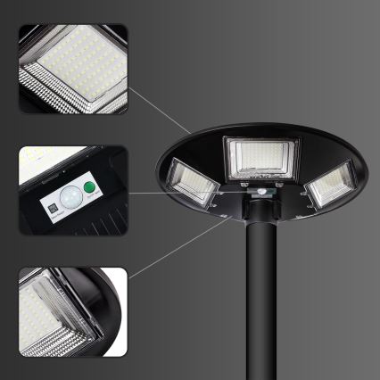 LED dimbar solcellsgatulampa med sensor LED/22W/6V 18000 mAh 6500K IP65 svart + fjärrkontroll