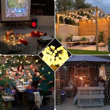 LED solcellsdriven ljusslinga 30xLED/8 funktioner 500 mAh 6,5 m IP67 varmvit