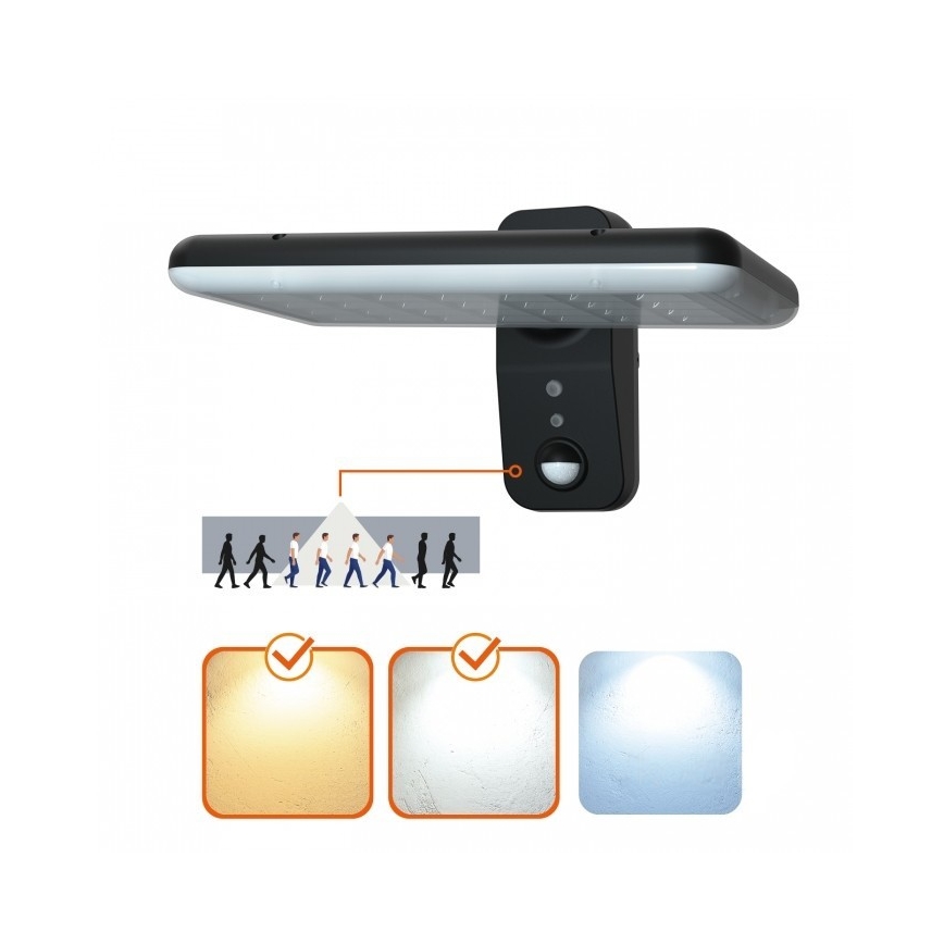 LED solcellsdriven vägglampa med sensor PHOENIX LED/15W/3,2V 3000/4000K IP65 6000 mAh
