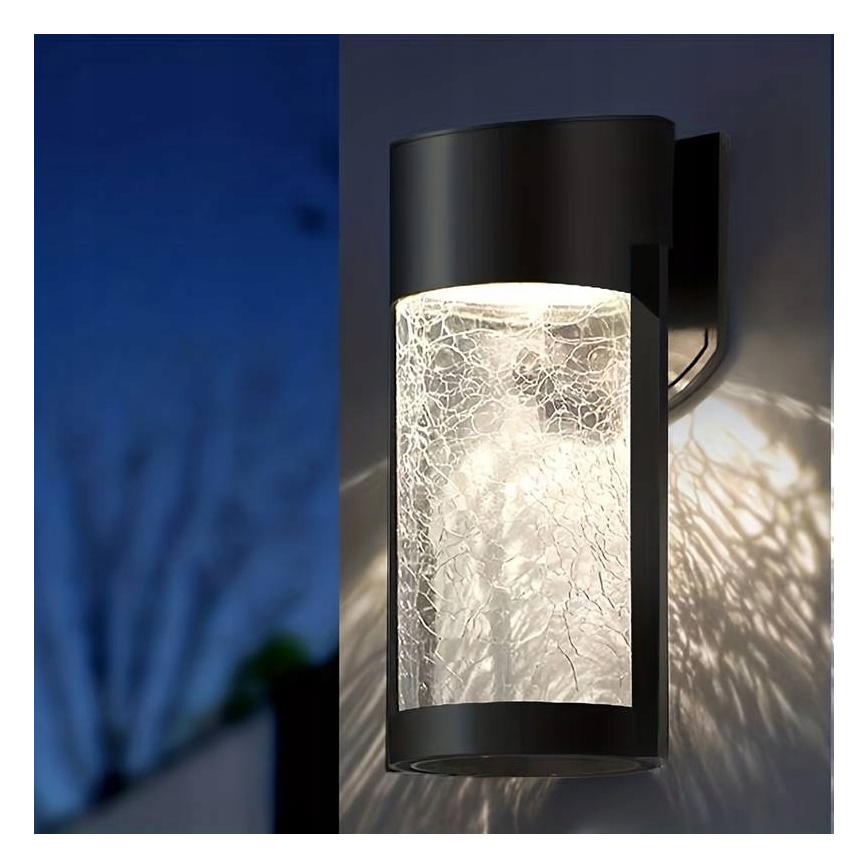 LED solcellsdriven vägglampa LED/3,7V 300 mAh IP44 svart