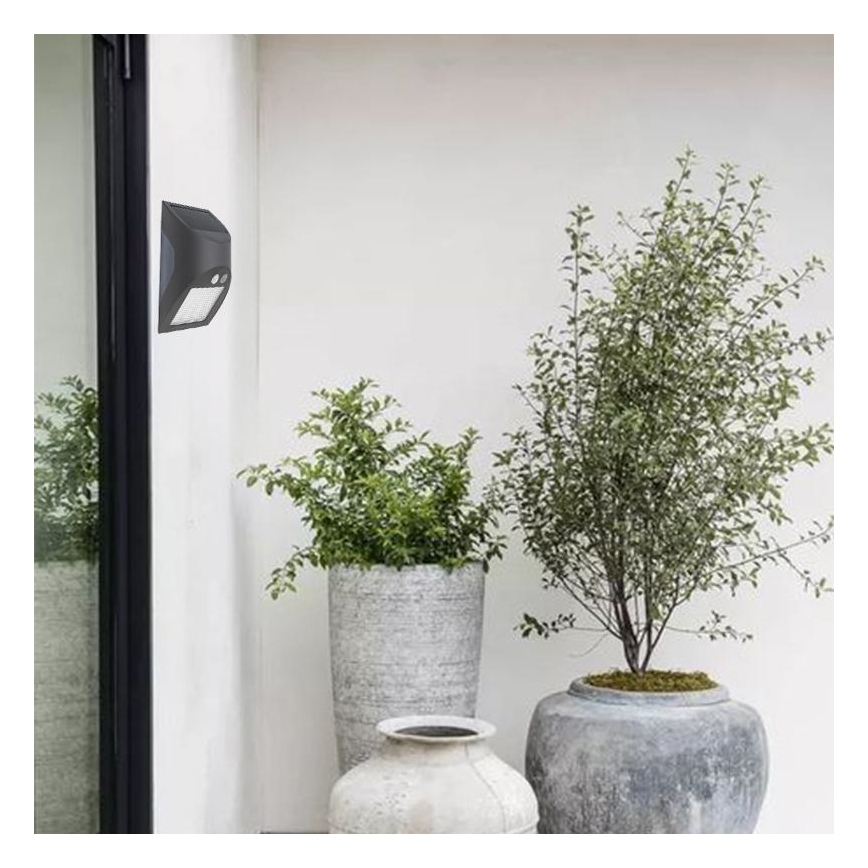 LED-solcellsvägglampa med sensor LED/3W/3,7V 3000/4000K 1200 mAh IP54 antracit