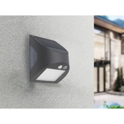 LED-solcellsvägglampa med sensor LED/3W/3,7V 3000/4000K 1200 mAh IP54 antracit