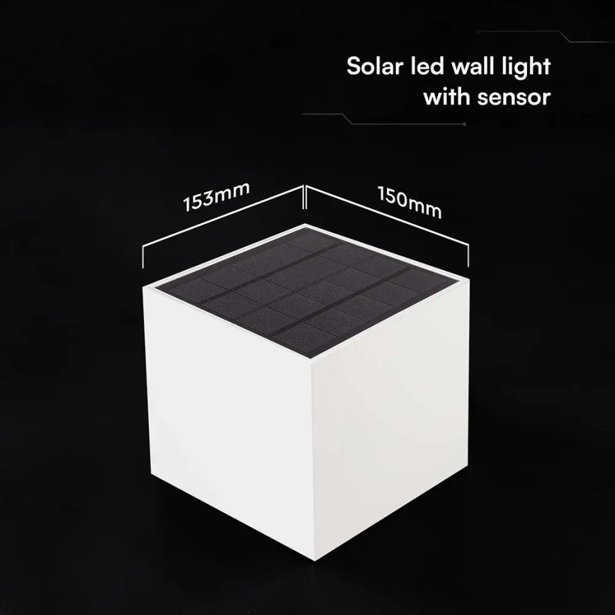 LED solcellsvägglampa med sensor LED/9W/3,7V 3000/4000/5000K IP65 2600 mAh vit
