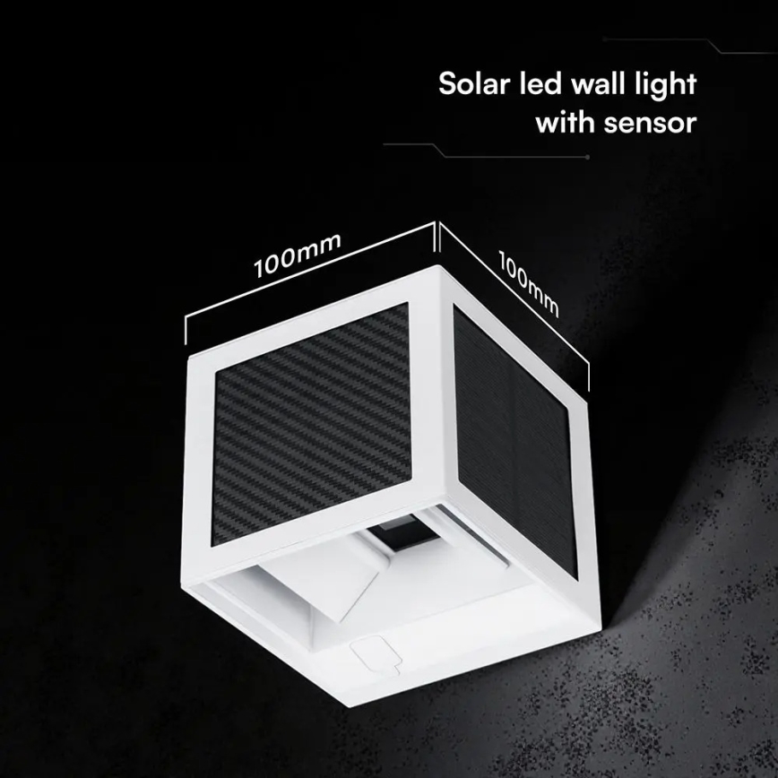 LED solcellsdriven väggarmatur med sensor LED/9W/3,7V 3000/4000/6000K IP65 2600 mAh vit