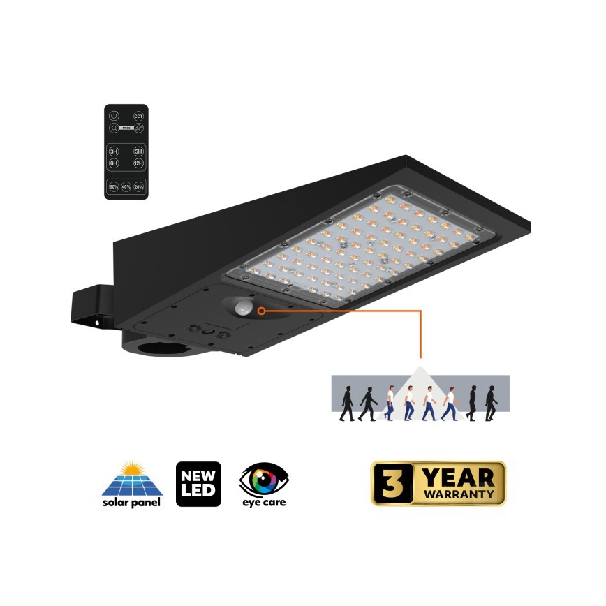 Dimmbar solcellsdriven gatulampa med sensor STREET LED/30W/9,6V 3000/4000K 6000 mAh IP65 + fjärrkontroll