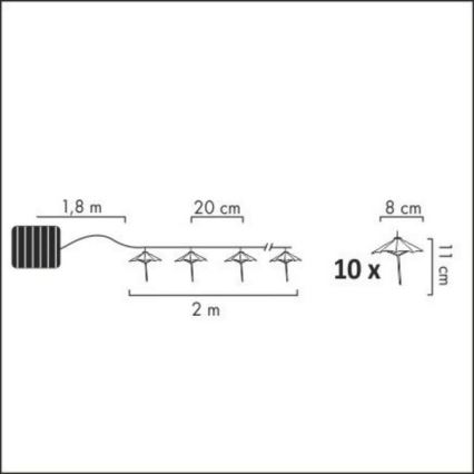 LED Solarljusslinga 10xLED/1,2V 300 mAh 3,8 m IP44 parasoller
