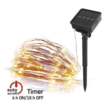 LED Solcellsljusslinga LED/2,4W/1,2V 1xAA 15 m IP44 3000K 600 mAh