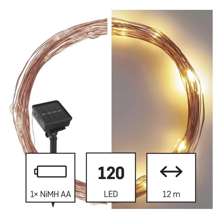 LED Solcellsljusslinga LED/2,4W/1,2V 1xAA 15 m IP44 3000K 600 mAh