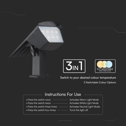LED solcellslampa 2-i-1 LED/1,3W/3,7V 3000/4000/6400K IP65 1200 mAh