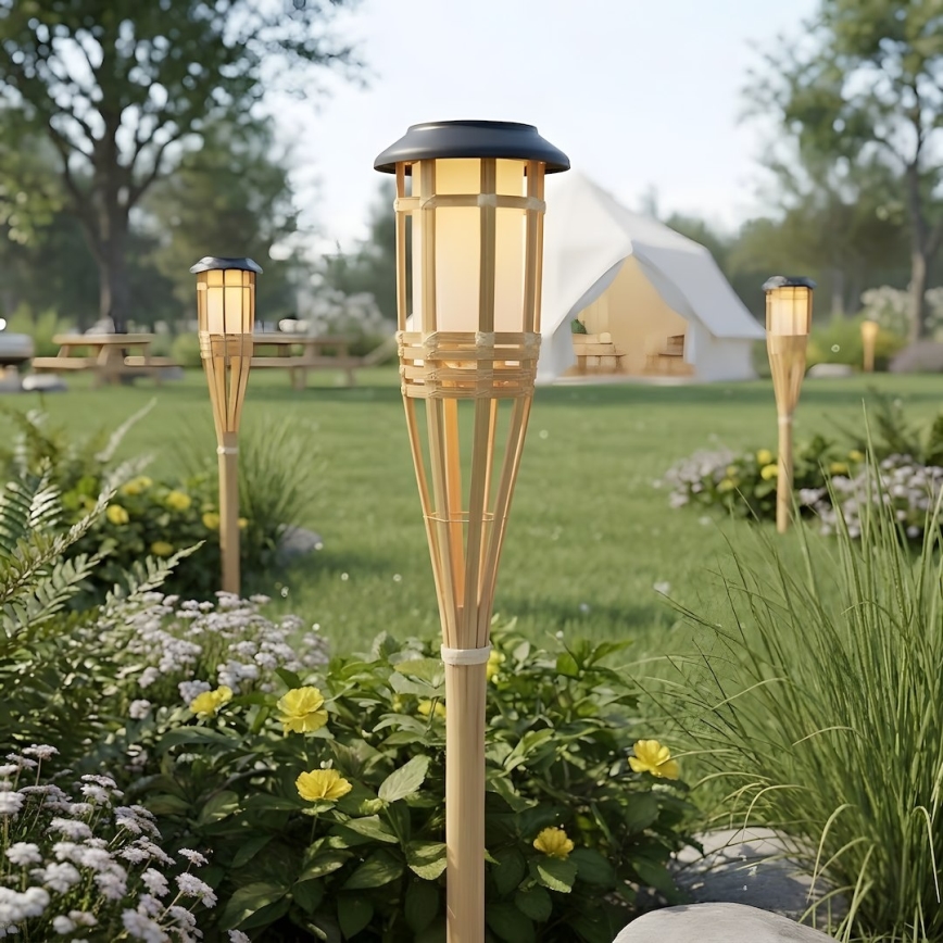 LED-solcellslampa BAMBOO, 1,2 V, 150 mAh, 1800 K, 56 cm, IP44, beige