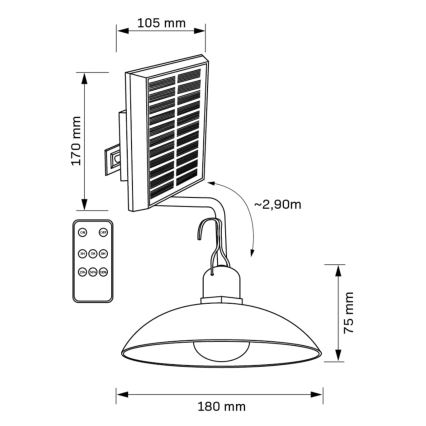 LED solcellslampa CELINA LED/1,8W/3,7V 2400 mAh IP44 + fjärrkontroll