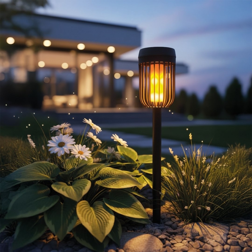 LED-solcellslampa FLAME, 1,2 V, 100 mAh, 1800 K, 37 cm, IP44, svart
