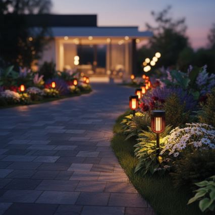 LED-solcellslampa FLAME, 1,2 V, 100 mAh, 1800 K, 37 cm, IP44, svart