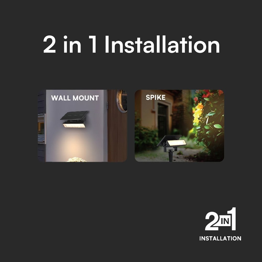 LED Solcellslampa 2-i-1 LED/0,9W/3,7V 3000K IP65 1200 mAh svart